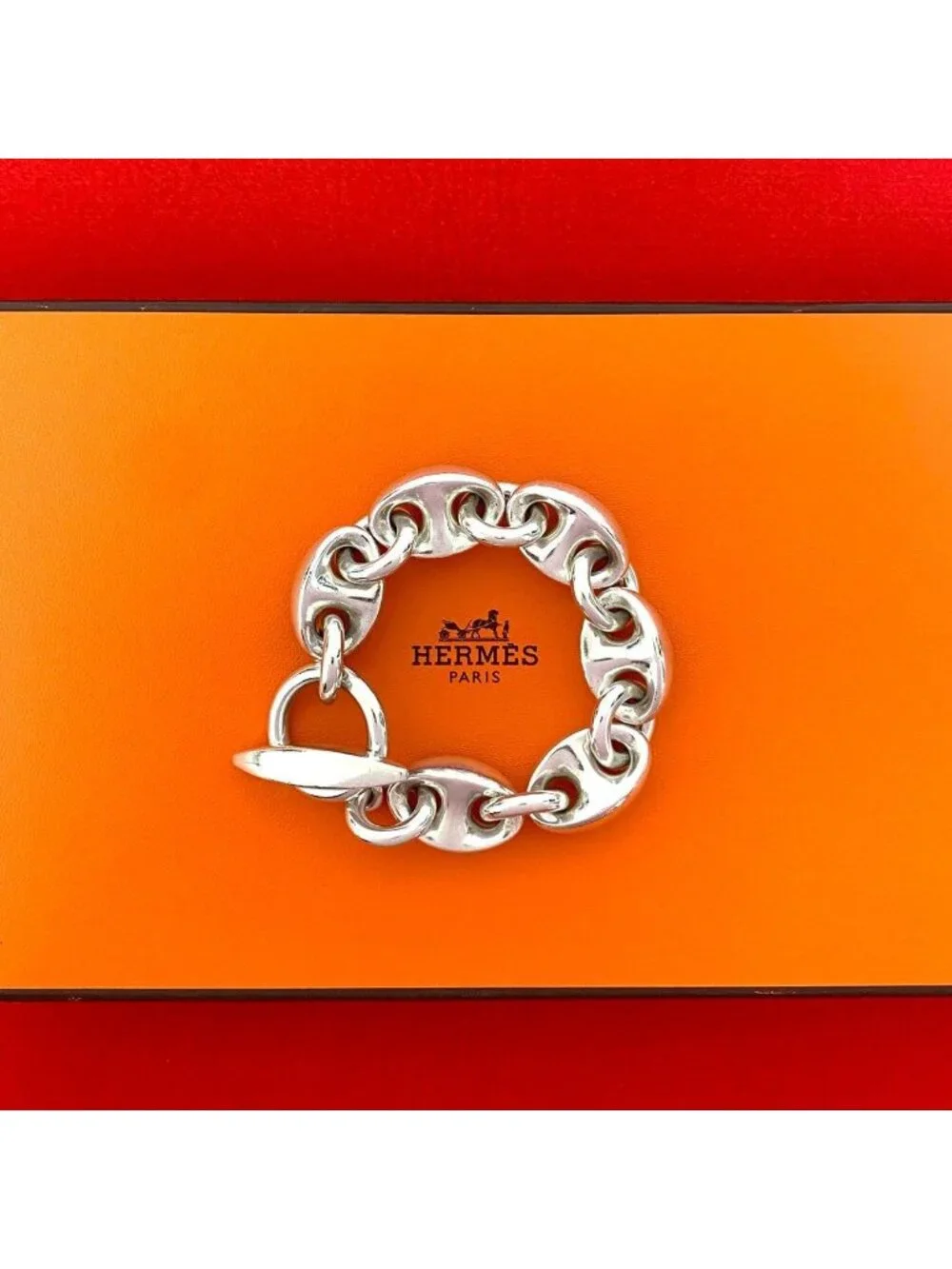 Hermes Neptune Bracelet 925 Sterling Silver Chain Bangle